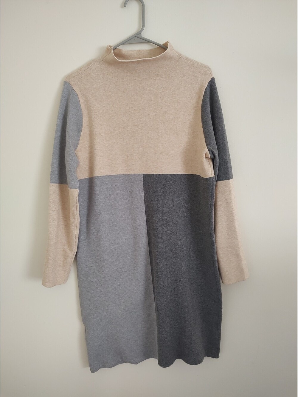 THML Neutral Color Block Knit Mock Neck Sweater Dress Size M